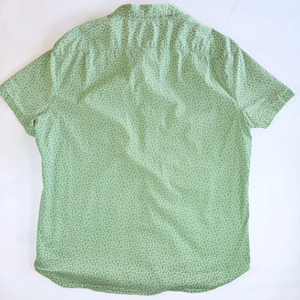 J.Crew Button Down Shirt Mens XXL Green Floral Short Sleeve Slim Fit Flex Washed